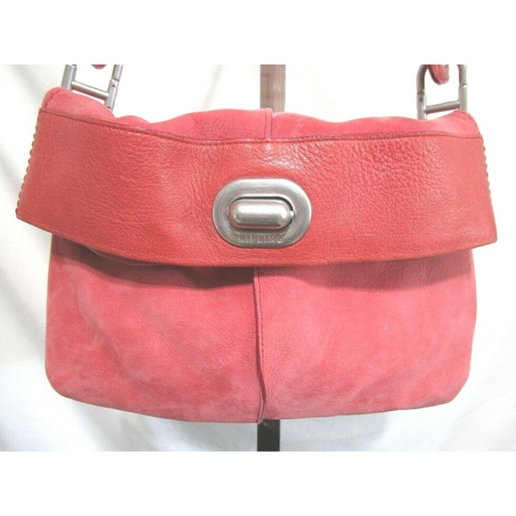 Kipling Medium Size Red Nubuck Leather Hobo Shoulder Handbag - Picture 3 of 12